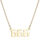 COLORFUL BLING Dainty Number Pendant Necklace Stainless Steel Choker 000 1111 111 222 333 444 555 666 777 888 999 Numerology Jewelry Gift for Women-Gold 666