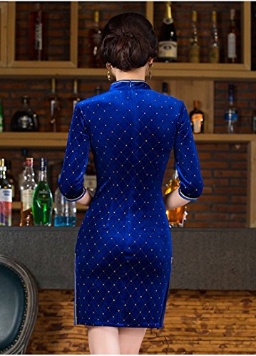 Angcoco Womens Half Sleeve Above Knee Side Slit Mini Cheongsam Dress - Image 3
