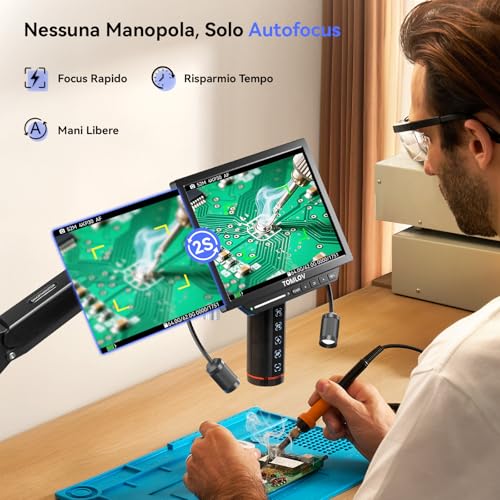 TOMLOV TM4K-AF Flex 4K HDMI Autofocus Digital Microscope 8" IPS Screen with Flexible Arm, Professional 2000X Magnifier for Parts and Soldering, Soldering Mat, Side Lights, 64GB Card