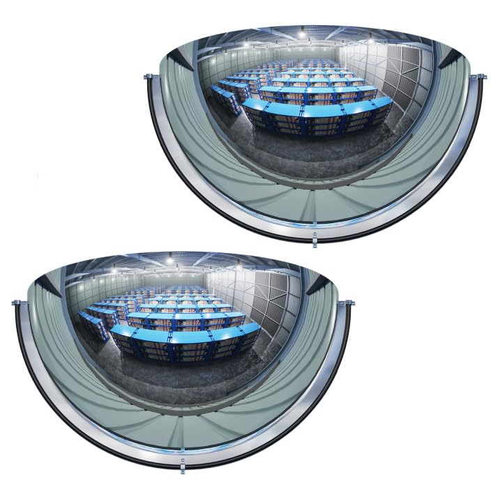 Photo 1 of 2Pack Acrylic Half Dome Mirror Corner Mirror Blindspot for Wall 12'' Diameter Safety Mirrors for Corners Convex Mirrors Indoor for Ceiling Business Driveway Outdoor Hallway Warehouse Office