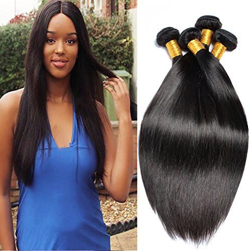 Peruvian Silky Straight Virgin Human Hair Bundles Deal Iron Texture Mink 8A Unprocessed Hair Extensions Weave No Shedding Tangle Free (14 16 18 20, natural black)