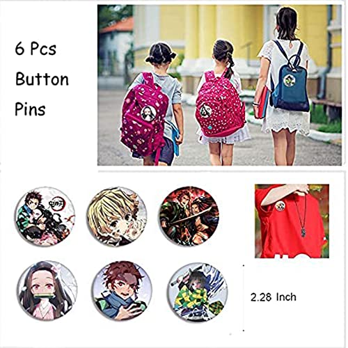 Anime Demon Slayer Merch Gift Set, Including Demon Slayer Drawstring Bag, Demon Slayer Stickers, Bracelets, Lanyard, Button Pins, Phone Ring Holder, Keychain for Japanese Anime Fans