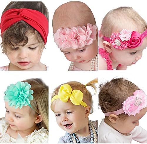 Roewell Baby Hair Hoops Headbands Girl's Soft Headbands With Bowknot Hair bows (6 Different Style Bows)