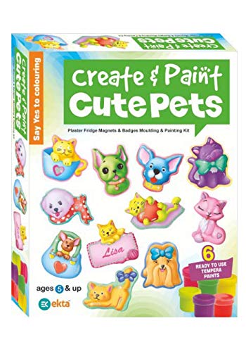 ORIGIN Create & Paint (Cute Pets), Plaster Fridge Megnets & Badges Moulding & Painting Kit - Colourful ( Age 5+ & Up )