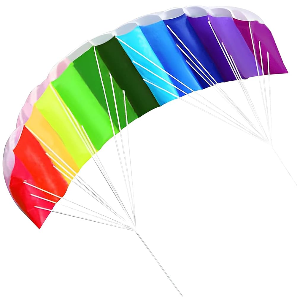 Nicoone Rainbow Kite,Soft Stunt Sport Parafoil Kite with 30M/ 100FT Rope,Dual Line Sport Kites,Outdoor Seaside Beach Toy 1. 4M