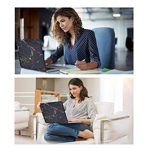 MacBook Air 13 Inch Case, TeenGrow Rubberized Plastic Protective Hard Laptop Case Shell with Keyboard Cover & Screen Protector for Mac Air 13" (Model: A1369/A1466), Black & Gold Marble