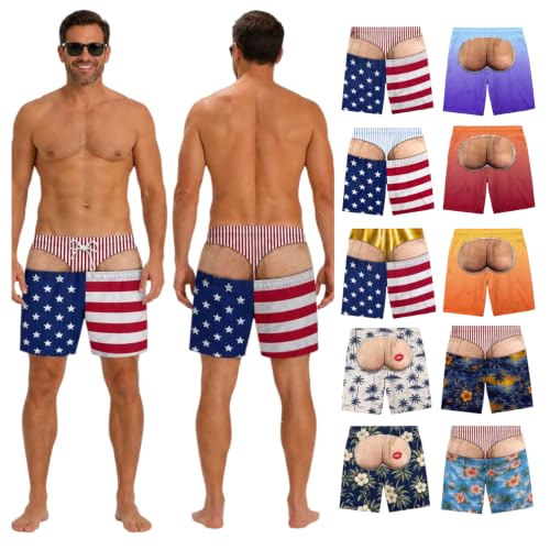 XUIXNW cheeky shorts for men,funny mens swim trunks for men,mens adult funny hairy butt cheek swim trunks briefs booty shorts clothing clothes summer beach vacation outfits 2026 01 Multicolour XL at Amazon