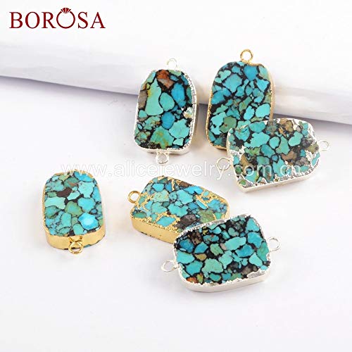 Davitu Jewelry 5PCS Gold/Silver Color Copper Turquoises Connector Double Charms Jewelry Accessories for Necklace G1697 - (Metal Color: Silver Plated) - Thumbnail 6
