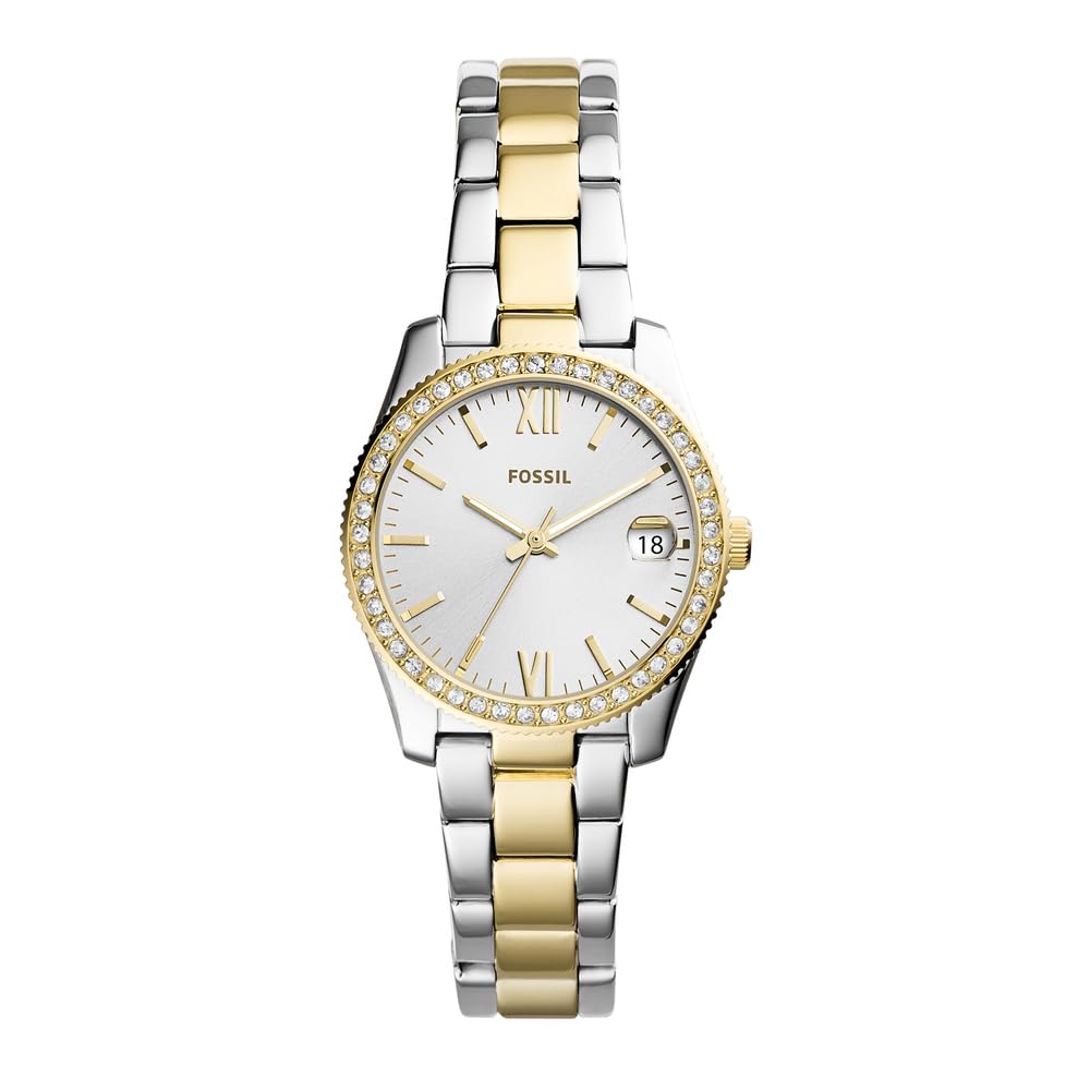Fossil Watch for Women Scarlette Mini, Quartz Movement, 32 mm 2T Silver/Gold Stainless Steel Case with a Stainless Steel Strap, ES4319