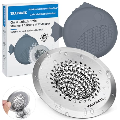 TRAPMATE Shower Drain Hair Catcher, 2.8" Bathtub Stopper Drain Strainer Kit