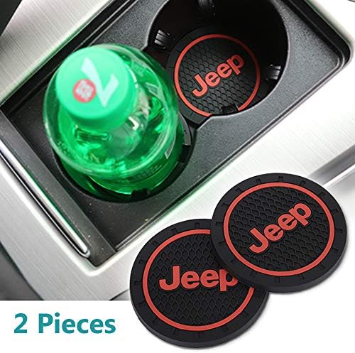 2 Pack Car Coasters for Most of Jeep Cherokee, Compass, Patriot, Wrangler, etc. and Other 2.75'' Diameter Auto Cup Holder Coasters, Red(Black&Red)