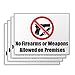 No Weapons Signs - 4 Pieces - Rust Free - Clear & Visible Text - Light Tough Long-Lasting - Easy To Install Safety/Security Signs - Get People To Obey Command Effortlessly