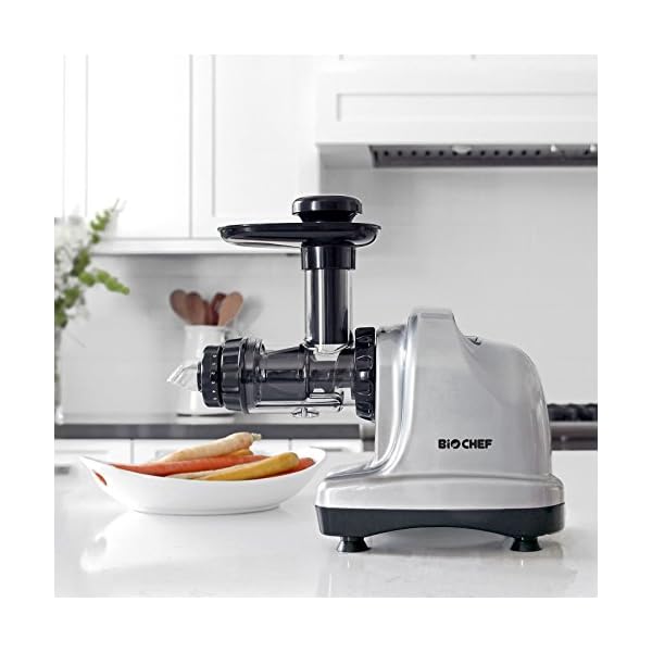 BioChef-BCAX-Axis-Slow-Juicer-Stainless-Steel-150-W BioChef Axis Cold Press Juicer/Horizontal Masticating Slow Juicer (Wide Mouth) with 20 Year Warranty for Wheat Grass…