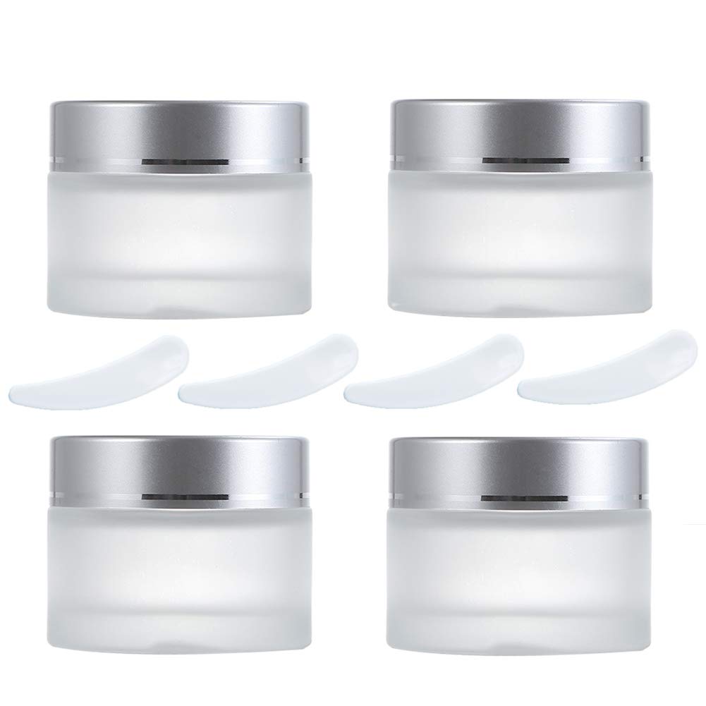 4 Pieces Empty Cosmetic Pots Glass Travel Cosmetics Container Jars with with Plastic Lids for Sample Creams, 50g / 50ml, Women Creams Make-up Sample Containers, Round