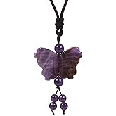 Justinstones Natural Quartz Crystal Carved 40mm Butterfly Insect Totem Animal Guardian Pendant Adjustable Braided Cord Necklace 18 to 28 Inch