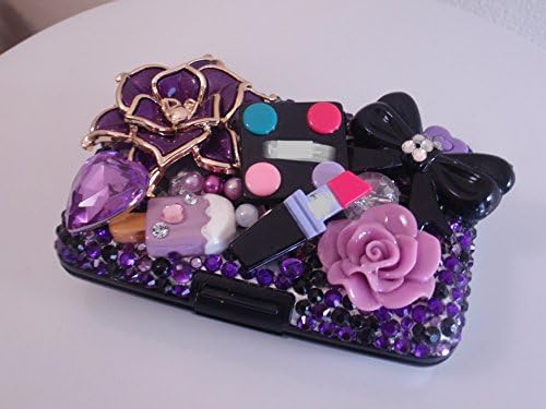Purplelicious Bling BUSINESS CARD CASE - Credit Card Holder 3d Style Case Rhinestones Make Up Flowers Decoden