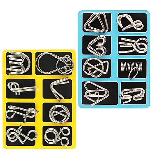 Coogam Metal Wire Puzzle Set of 16,Brain Teaser IQ Test Disentanglemen Puzzles Game Magic Trick Toy Gift for Kids and Adults Challenge
