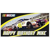 White and Blue Sports Car NASCAR Birthday Banner Personalized Party Backdrop