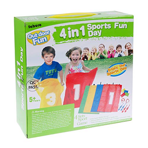 Faburo Potato Sack Race Bags Set, 32pcs Children's Birthday Party Game Set Outdoor Games Set, Potato Sack Race Bags, Three-legged Race Bands, Egg and Spoon Race Game, Bean Bag Toss Game for Kids Party Family Fun