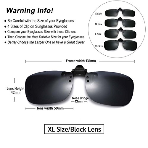 JESSIEDANTON Polarized Clip-on Flip Up Metal Clip Rimless Sunglasses, Lightweight, XL Size, Set of 2 PCS (Black + Yellow)