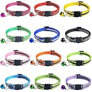 Tafeiya-12-PACK-Reflective-Cat-Collars-Quick-Release-Safety-Buckle-with-Bell-Adjustable19-32cm-Multi-colored Tafeiya 12 PACK Reflective Cat Collars Quick Release Safety Buckle with Bell Adjustable19-32cm (Multi-colored)