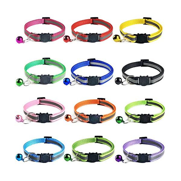 Tafeiya-12-PACK-Reflective-Cat-Collars-Quick-Release-Safety-Buckle-with-Bell-Adjustable19-32cm-Multi-colored Tafeiya 12 PACK Reflective Cat Collars Quick Release Safety Buckle with Bell Adjustable19-32cm (Multi-colored)