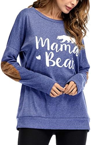 DOKER Women's Mama Bear Casual Solid T-Shirt Crew Neck Letter Print Tops Blouse