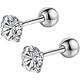 Zynova Cubic Zirconia Stud Earrings for Women Stainless Steel Flat Back Cartilage Conch Helix Tragus Earrings Studs Cartilage Piercing Jewelry 3-8mm (8mm)