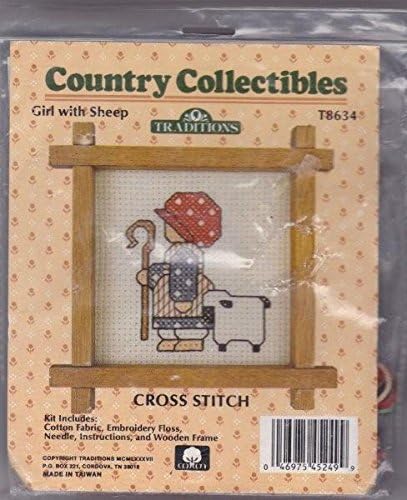 Country Collectibles Girl with Sheep Cross Stitch Kit
