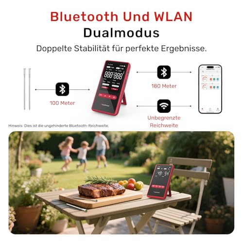 Meatmeet X Pro Smartes Fleischthermometer mit Bluetooth & WLAN, 2 Sonden 6 Sensoren, Einteiliges Edelstahldesign, IP69 Wasserdicht, 582°C Hitzebeständigkeit, Grill Ofen Küche Heißluftfritteuse thumbnail 3