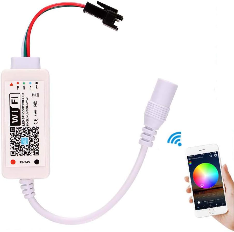 Led Programmable Controller,Abedoe Wifi Magic RGB LED Strip Controller for WS2811 2812B 16703 LED Pixel Module Light Compatible with Alexa Google Assistant IFTTT,Android IOS Phone 12-24V