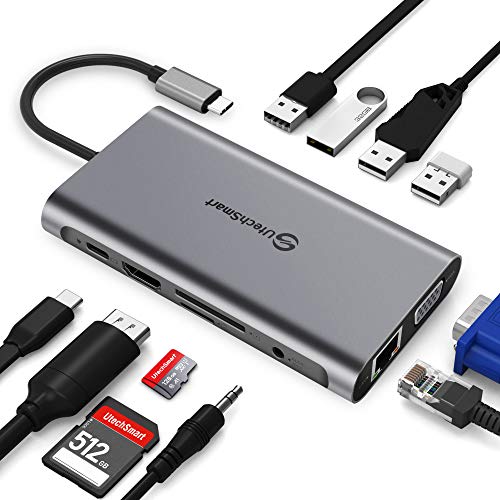 USB C Hub, UtechSmart 11 in 1 USB Type C Adapter with Gigabit Ethernet Port, Pd Type C Charging Port, 4K HDMI, VGA, SD TF Card Reader, 4 USB Ports and Audio Mic Port Compatible for MacBook [Upgraded] - Thumbnail 7
