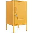 Single door Lockable Metal End Table Modern Storage Cabinet Minimalist Room Side Table Adjustable Height Cold Rolled Steel Frame Multifunctional Home Table Yellow Size: 27.55”H x 13.78”W x 14.96”D