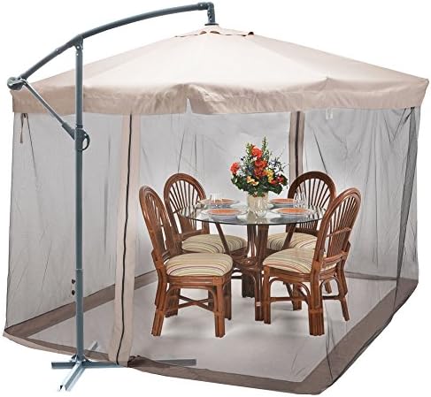 LTL Shop 9X9 Offset Tan Umbrella w/ Mesh Tilt Post Deck Outdoor