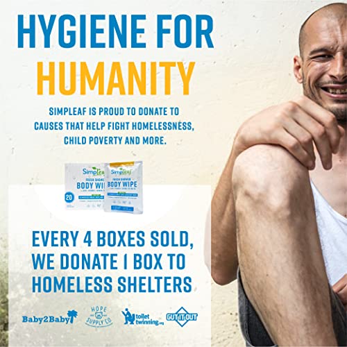 Simpleaf Body Wipes Rinse Free XL 12" x 12" Shower Wipes Eco