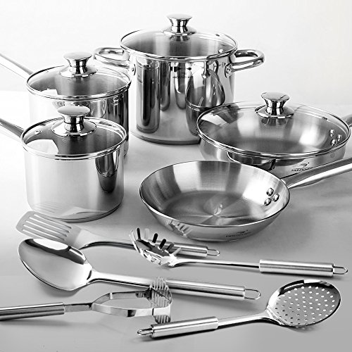 HOMI CHEF 14Piece Mirror Polished Nickel Free Stainless Steel Cookware