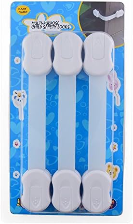 6 Adjustable Multi-Purpose Adhesive Child Safety Locks for Cabinets,Toilet Cover,Refrigerator White Color-Easy Install No Drills or Screws Required with Strong Adhesive Tape