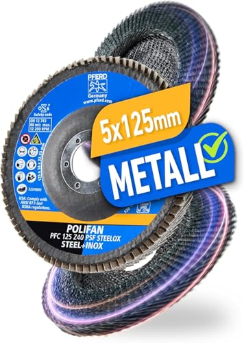 PFERD Polifan Serrated Washer Pack of 5 | Diameter 125 mm, Z 40, Conical, PSF Steelox | 69398192 - for Steel and Stainless Steel (INOX)