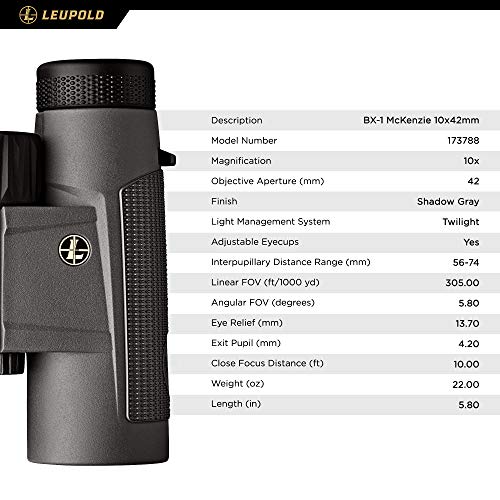 Leupold BX-1 McKenzie 10x42 Binoculars, Shadow Gray