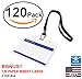 Waterproof Plastic Name Tags ID Card Holder Lanyards for Kids Name Labels School Camp Field Trip Business Event Trade Show Conference Badge Holders Name Tag with Lanyard (Black Horizontal, 120 Sets)