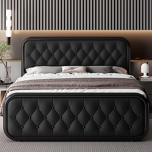 Feonase Queen Size Bed Frame, Heavy Duty Bed Frame with Faux Leather