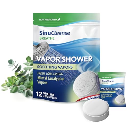 Sinucleanse Vapor Shower Steamers, All Natural Eucalyptus & Mint Aromatherapy, 12 Extra Large Vapor Shower Tablets, Relaxation and Spa Gifts for Women and Men, Made in USA
