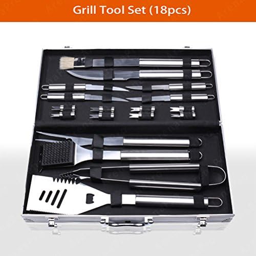 Stainless Steel BBQ Grill Accessories Tool Set with Aluminum Storage Case, Outdoor Grill BBQ Utensils Set- 18 Pcs