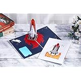 Space Birthday Thank You Cards- Spaceship is Launching,Encouragement Card,Birthday Gifts,Graduation Card,Greeting Card,3D Pop Up Card(Blue)