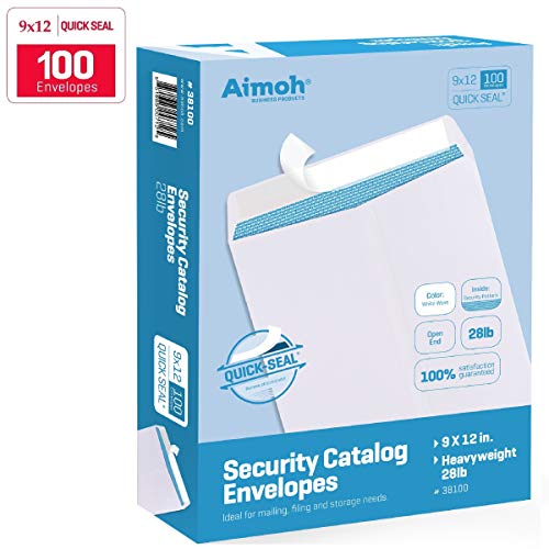 100 9 x 12 SELF Seal Security White Catalog Envelopes - 28lb - Security Tinted, Ultra Strong Quick-Seal, 9 x 12 inch (38100)