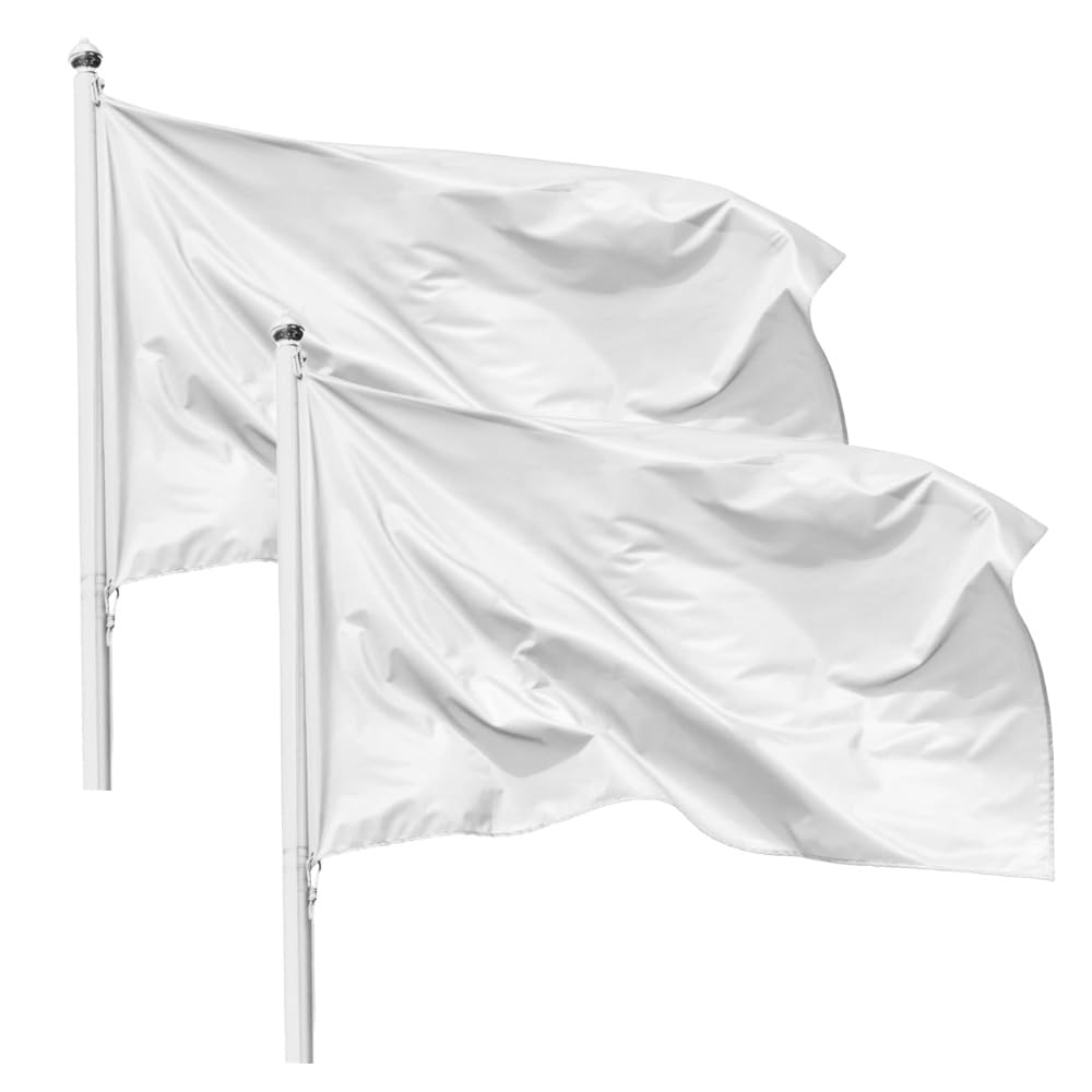 2pcs White Flags DIY Blank Flags and Banners 90 * 150cm with Two Brass Grommets Vivid Color Plain for Festival Party Sport Events Gardens Bar Indoor and Outdoor Decoration 5ft x 3ft