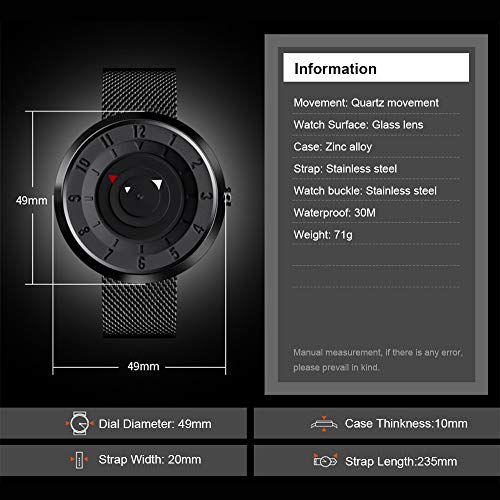 Montre noire pour homme - Minimaliste - Analogique - Quartz - Pour homme - Montres pour homme avec bracelet en acier inoxydable et mouvement japonais