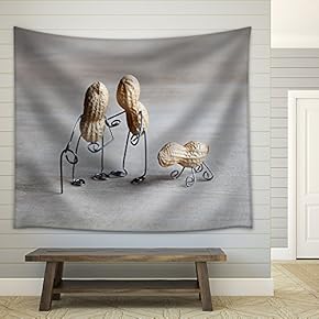 Miniature with Old Couple Walking Together - Fabric Wall Tapestry Home Decor - 51x60 inches