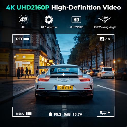 Inefala Cámara para salpicadero Compatible con Mazda CX-5 2019-2025 y CX-9 2020-2024, con cámaras 4K Ultra HD Sensor G Bucle de detección de Movimiento grabación Continua Las 24 Horas y 64 GB