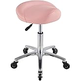 Towning Saddle Stool with Wheels, Ultra-Quiet Rolling Salon Stool Chair with Comfortable Thick Saddle Seat, Adjustable Stool Suitable for Commercial Office and Home Use